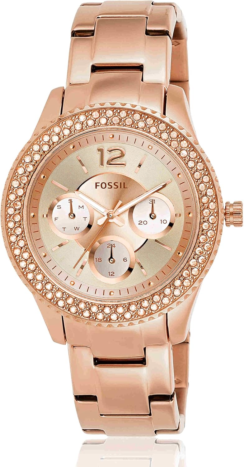 Fossil Stella horloge voor dames, chronograaf uurwerk met roestvrij stalen of leren band
