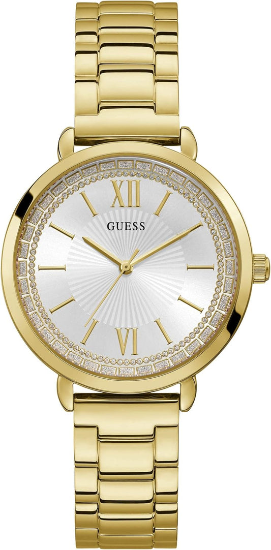 Guess Analoog kwartshorloge voor dames met roestvrij stalen armband W1231L2, goud, armband