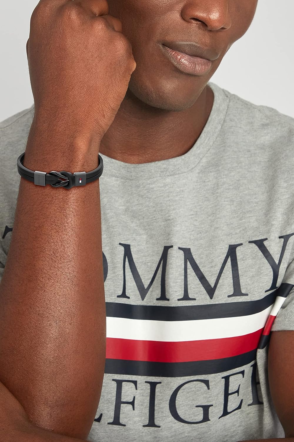 Tommy Hilfiger Herren Armband aus Leder und Edelstahl in der Farbe Schwarz, Innenumfang: 19cm, 2790442