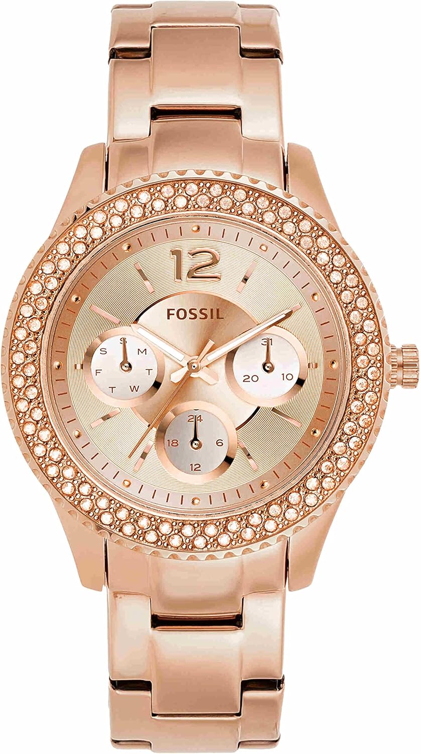 Fossil Stella horloge voor dames, chronograaf uurwerk met roestvrij stalen of leren band