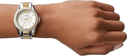 Fossil Riley horloge voor dames, chronograaf uurwerk met roestvrij stalen of leren band