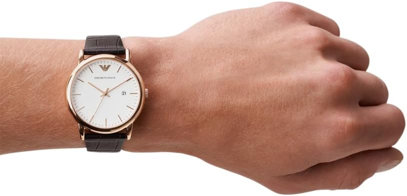 Emporio Armani Herenhorloge met drie wijzers, roestvrijstalen horloge, 43 mm kastgrootte