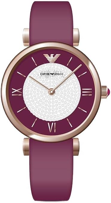 Emporio Armani Bordeauxrood Leren Horloge met Twee Wijzers