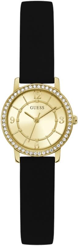 GUESS Dames 28mm horloge - goudkleurige armband witte wijzerplaat gouden toon kast