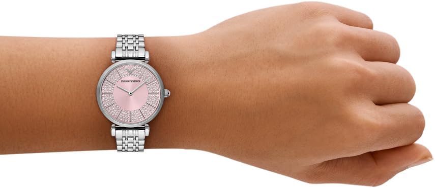 Emporio Armani Analoog kwartshorloge voor dames met roestvrij stalen armband AR11686, zilver