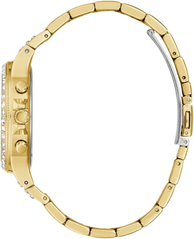 GUESS Dames sport multifunctionele Glitz met kristallen 36 mm horloge - roze wijzerplaat rose goudkleurige roestvrijstalen kast en armband