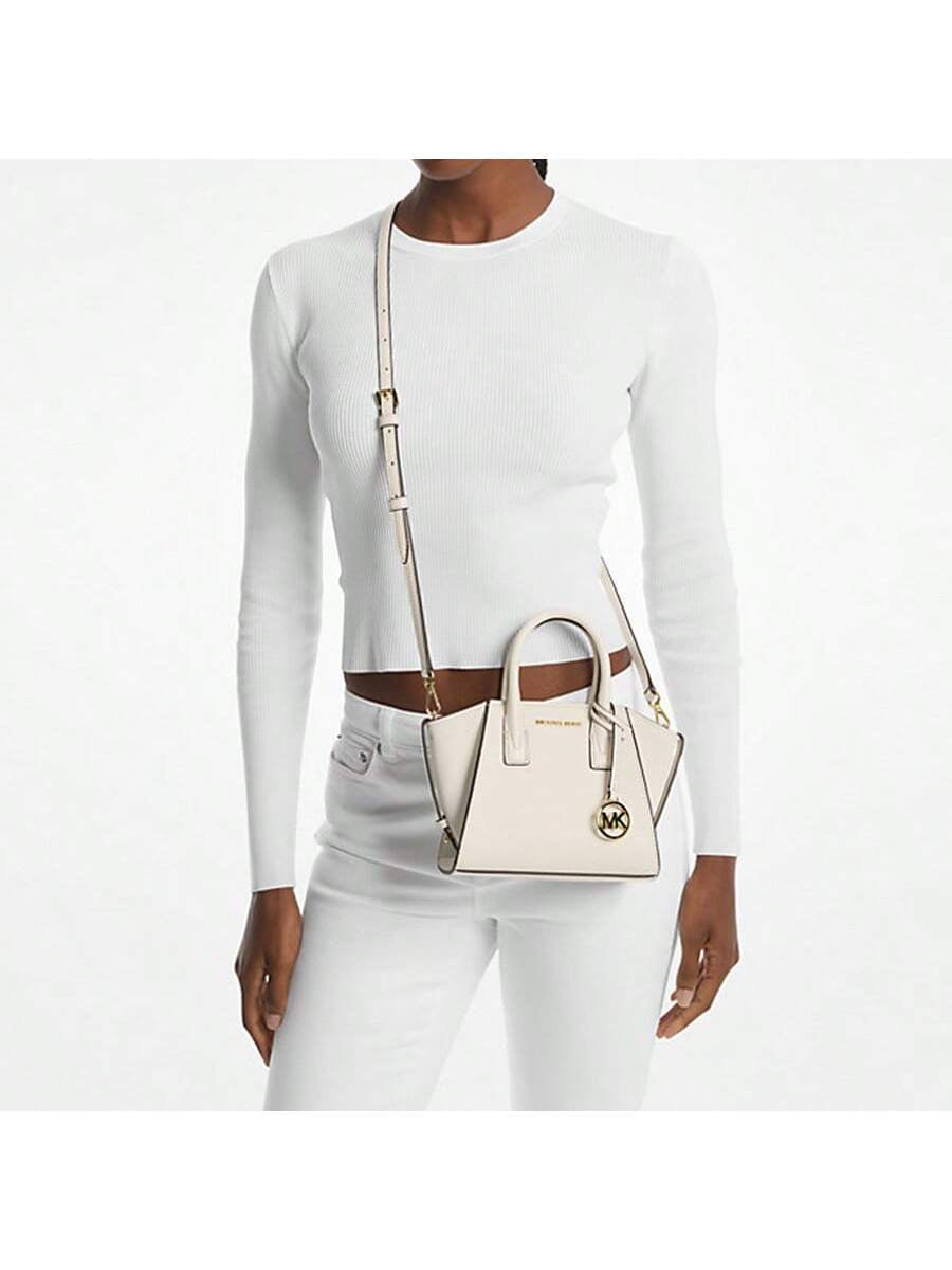 Michael Kors Avril Extra-Small Leather Shoulder Bag Top Zip Slouchy Satchel Bag,Light Cream White
