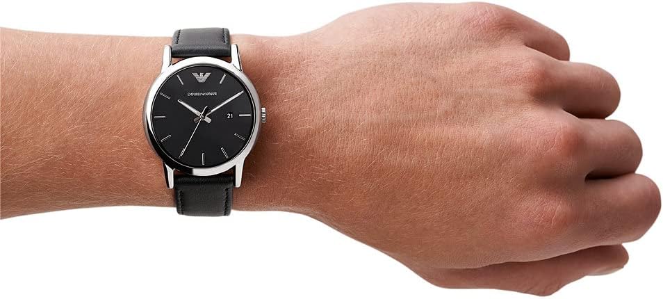 Emporio Armani Herenhorloge met drie wijzers, roestvrijstalen horloge, 43 mm kastgrootte