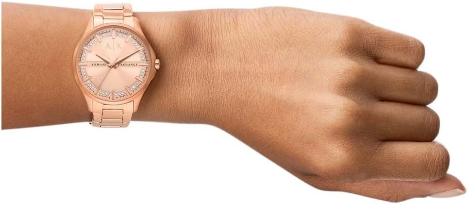 Armani Exchange Dames kwarts 3 wijzers horloge met armband LADY HAMPTON AX5264, roze goud, Eén maat, AX5264-AMZUK