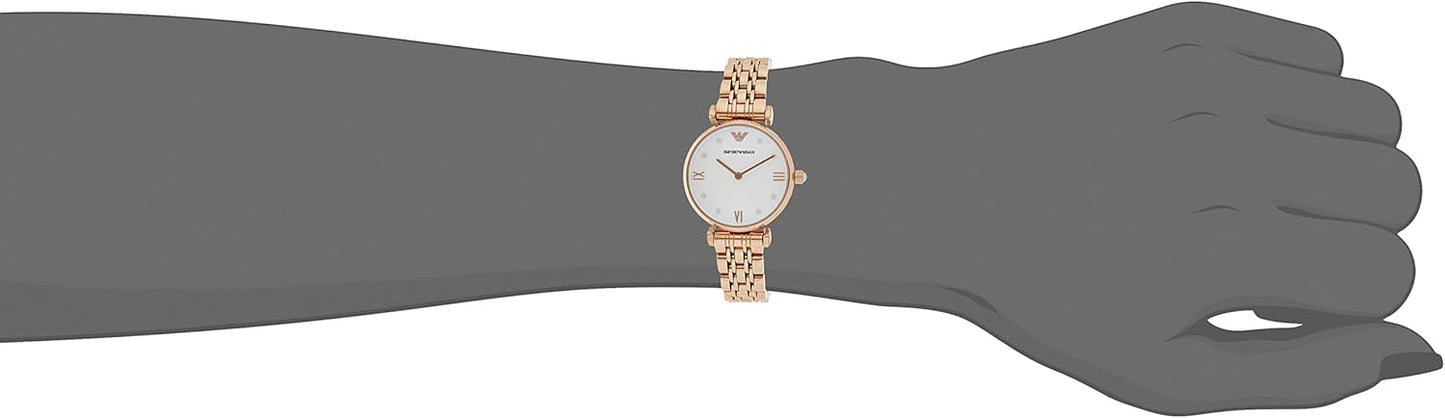 Emporio Armani tweehands rose goudkleurige roestvrijstalen horloge