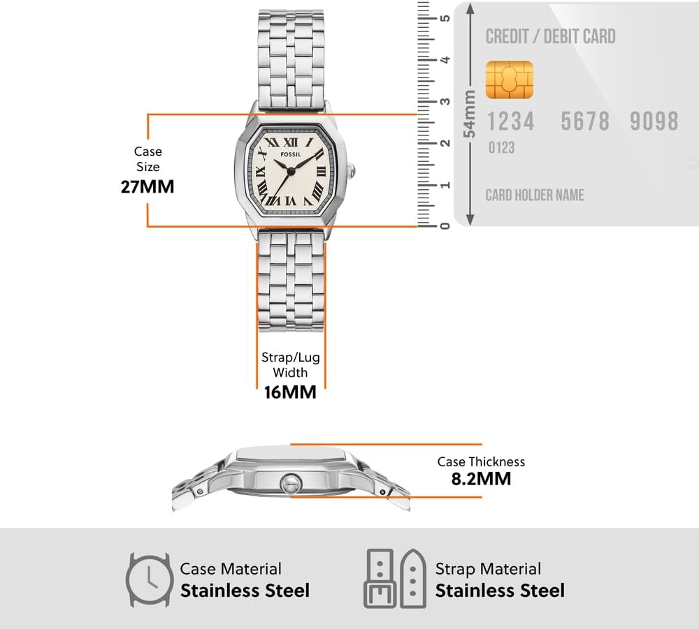Fossil Harlow Horloge voor Dames, Quartz uurwerk met Roestvrijstalen of Leren Band,