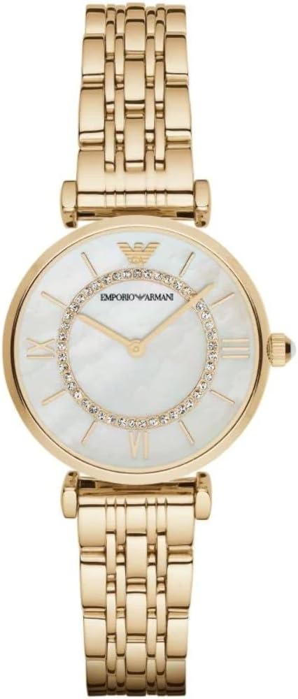 Emporio Armani Dameshorloge, kwartsuurwerk met twee wijzers en 32 mm behuizing met roestvrij staal, leren of siliconen armband
