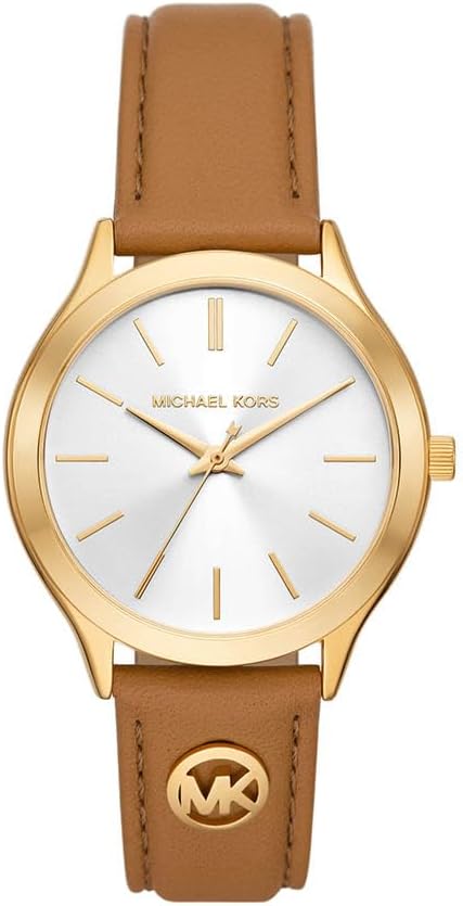Michael Kors Slim Runway Horloge voor dames, 38mm Driehandig kwartsuurwerk met lederen horlogeband