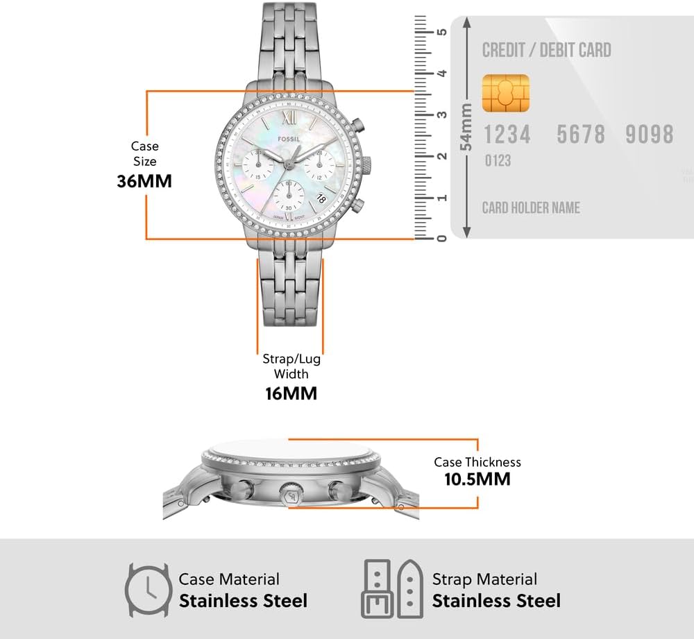 Fossil Neutra Watch for Women, Chronograph movement with Stainless steel or Leather Strap