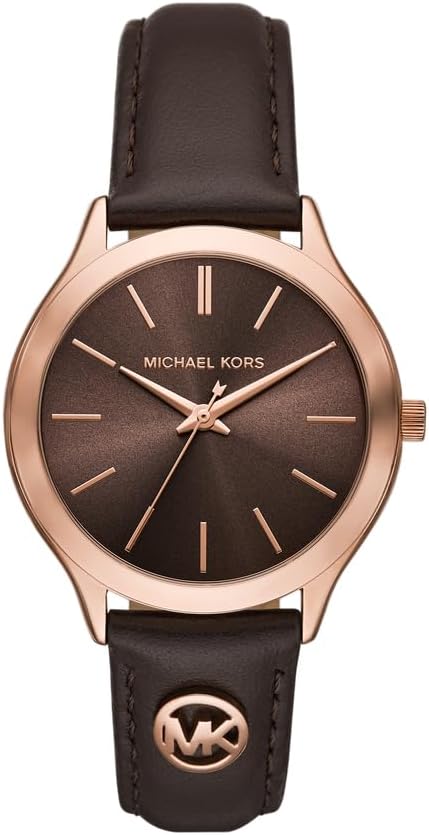 Michael Kors Slim Runway Horloge voor dames, 38mm Driehandig kwartsuurwerk met lederen horlogeband