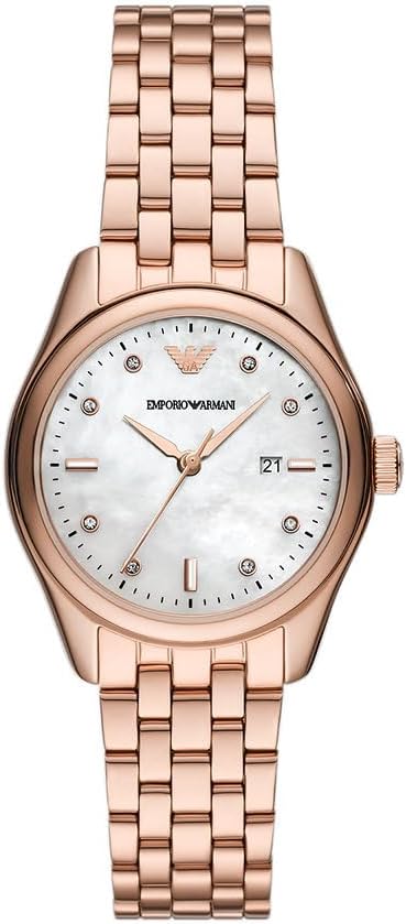 Emporio Armani Horloge Voor Dames, Driehandig Quartz uurwerk en 32mm kastmaat met roestvrij stalen, lederen of siliconen band