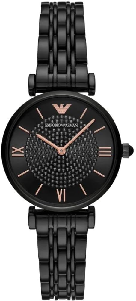 Emporio Armani dames met twee hands zwart roestvrijstalen horloge