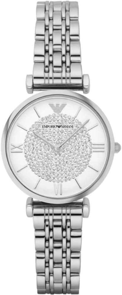 Emporio Armani Dameshorloge, kwartsuurwerk met twee wijzers en 32 mm behuizing met roestvrij staal, leren of siliconen armband