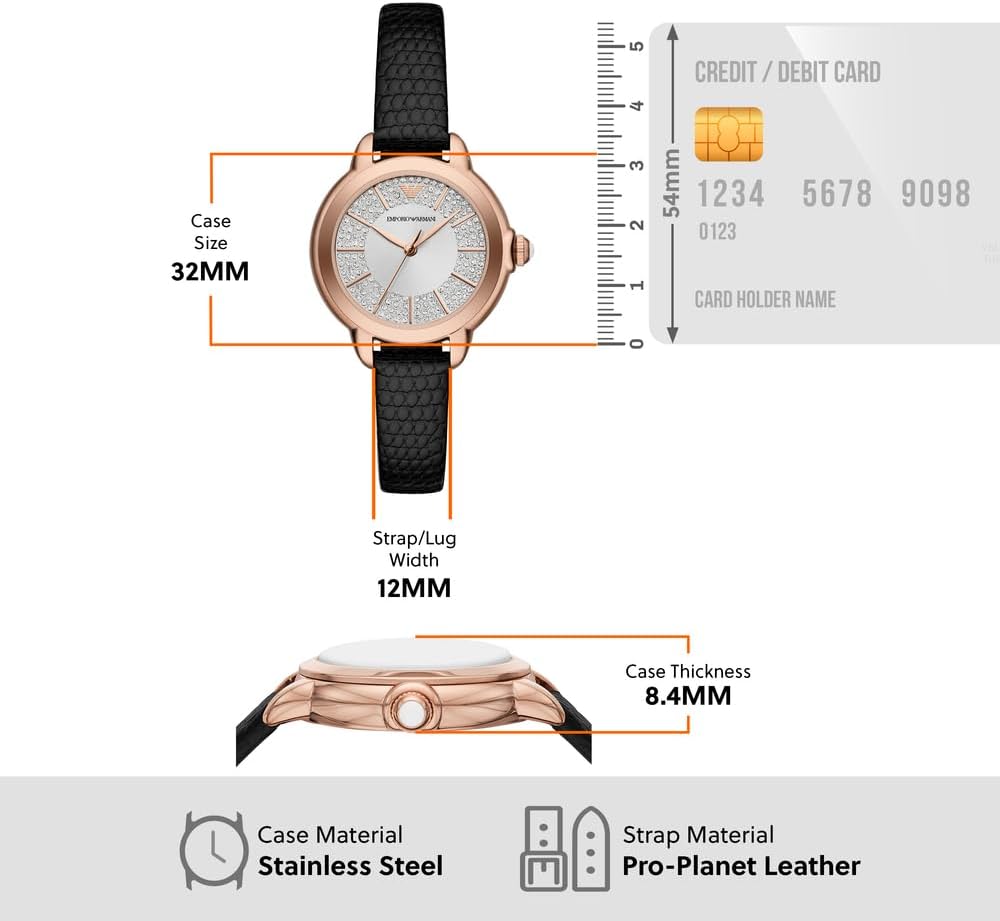 Emporio Armani Horloge Voor Dames, Quartz uurwerk en 36mm kastmaat met roestvrij stalen, lederen of siliconen band