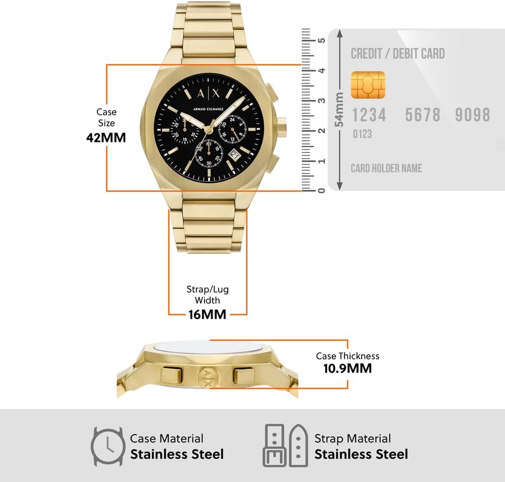 Armani Exchange Heren analoog quartz horloge met roestvrij stalen band AX4180, Goud