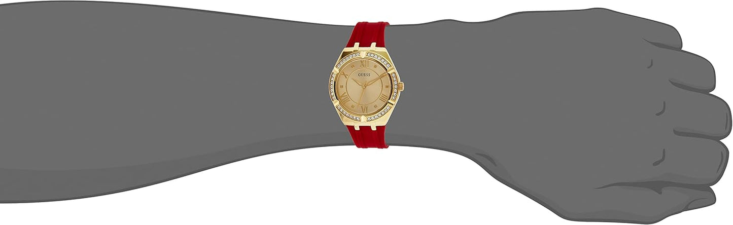 GUESS Blauw + Rose Goud-Tone Crystal Siliconen Horloge