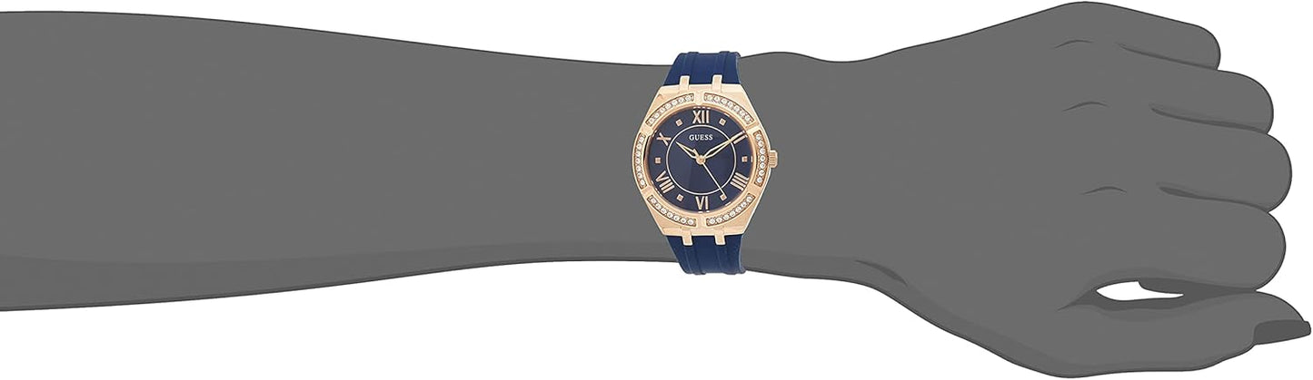 GUESS Blauw + Rose Goud-Tone Crystal Siliconen Horloge
