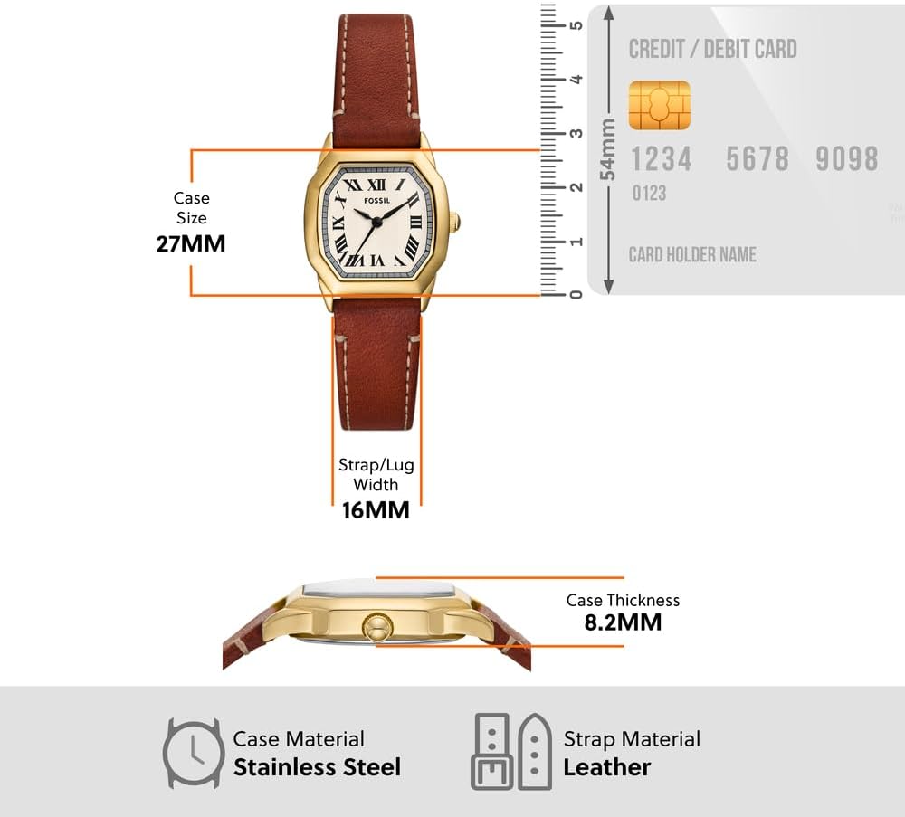 Fossil Harlow Horloge voor Dames, Quartz uurwerk met Roestvrijstalen of Leren Band,