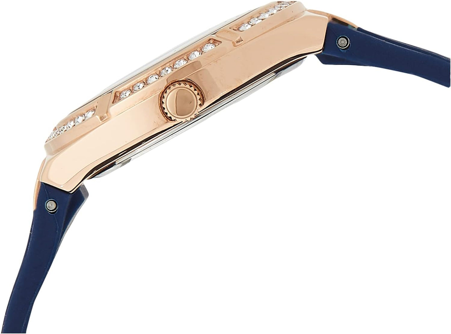 GUESS Blauw + Rose Goud-Tone Crystal Siliconen Horloge