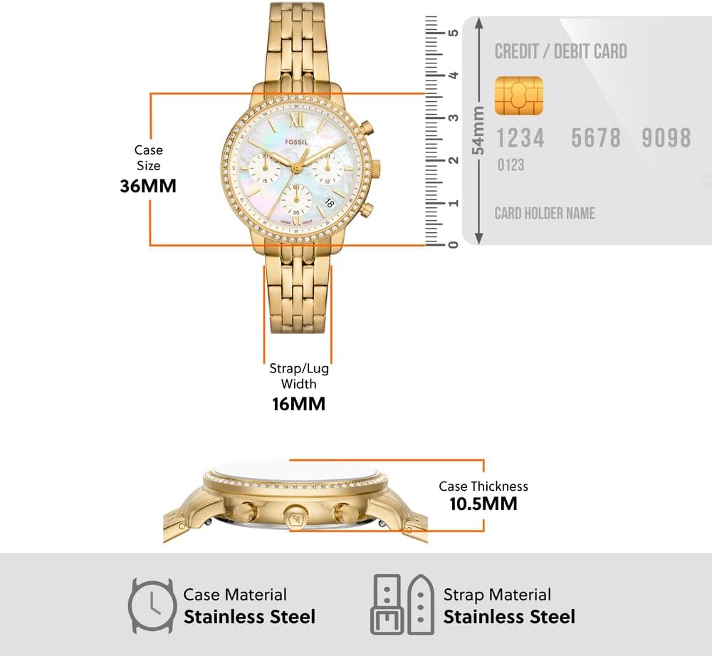 Fossil Neutra Watch for Women, Chronograph movement with Stainless steel or Leather Strap