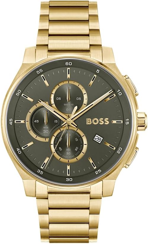 BOSS Chronograaf Quartz Horloge voor Mannen PEAK 2.0 Collectie met Goudkleurige Roestvrij Stalen Armband - 1514190, Groen, Metaal