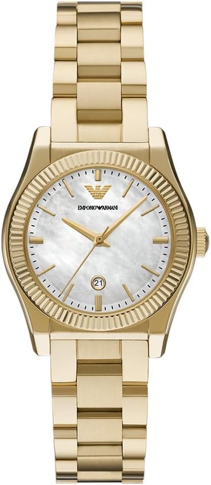 Emporio Armani Horloge Voor Dames, Driehandig Quartz uurwerk en 32mm kastmaat met roestvrij stalen, lederen of siliconen band