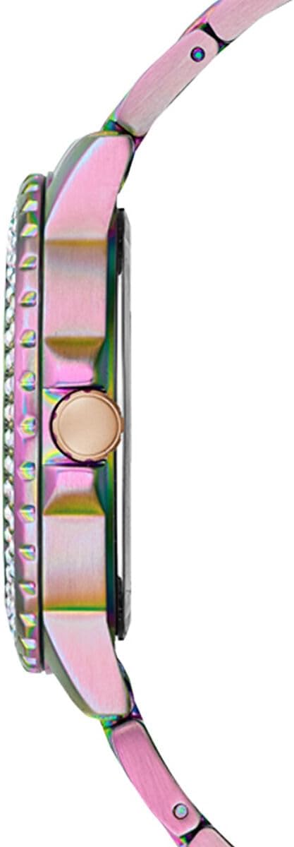 GUESS Dames sport kristal multifunctioneel 36 mm horloge - witte wijzerplaat rose goudkleurige roestvrijstalen kast met blauwe siliconen band