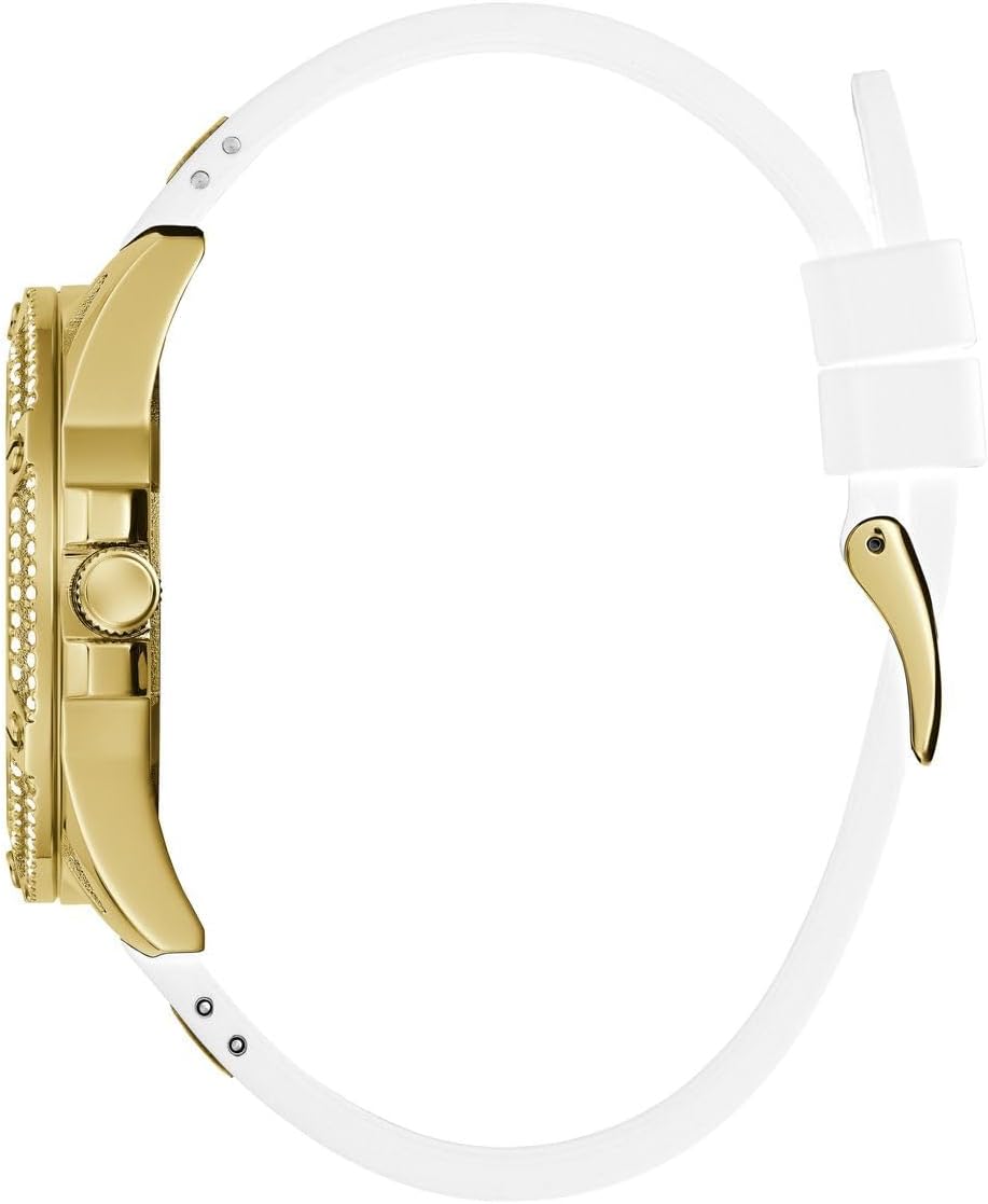 GUESS Goudkleurig en wit siliconen multifunctioneel horloge