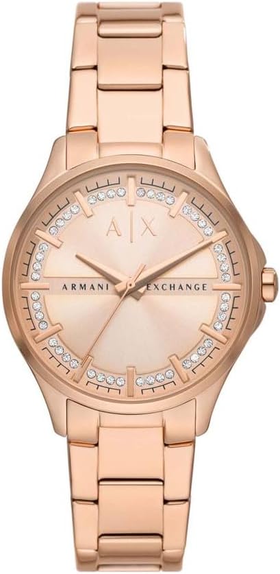 Armani Exchange Dames kwarts 3 wijzers horloge met armband LADY HAMPTON AX5264, roze goud, Eén maat, AX5264-AMZUK