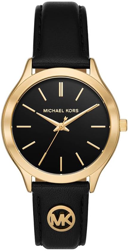 Michael Kors Slim Runway Horloge voor dames, 38mm Driehandig kwartsuurwerk met lederen horlogeband