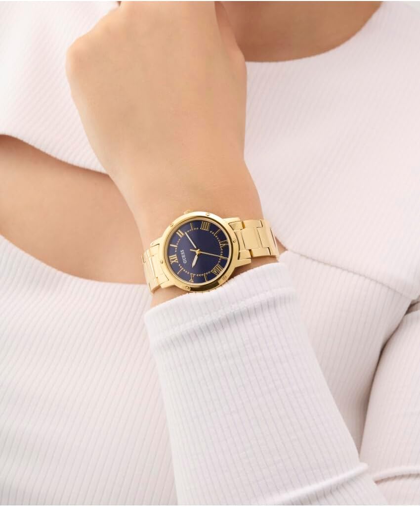 GUESS Dameshorloge polshorloge Dawn GW0404L4 roestvrij staal goud, blauw, Modern