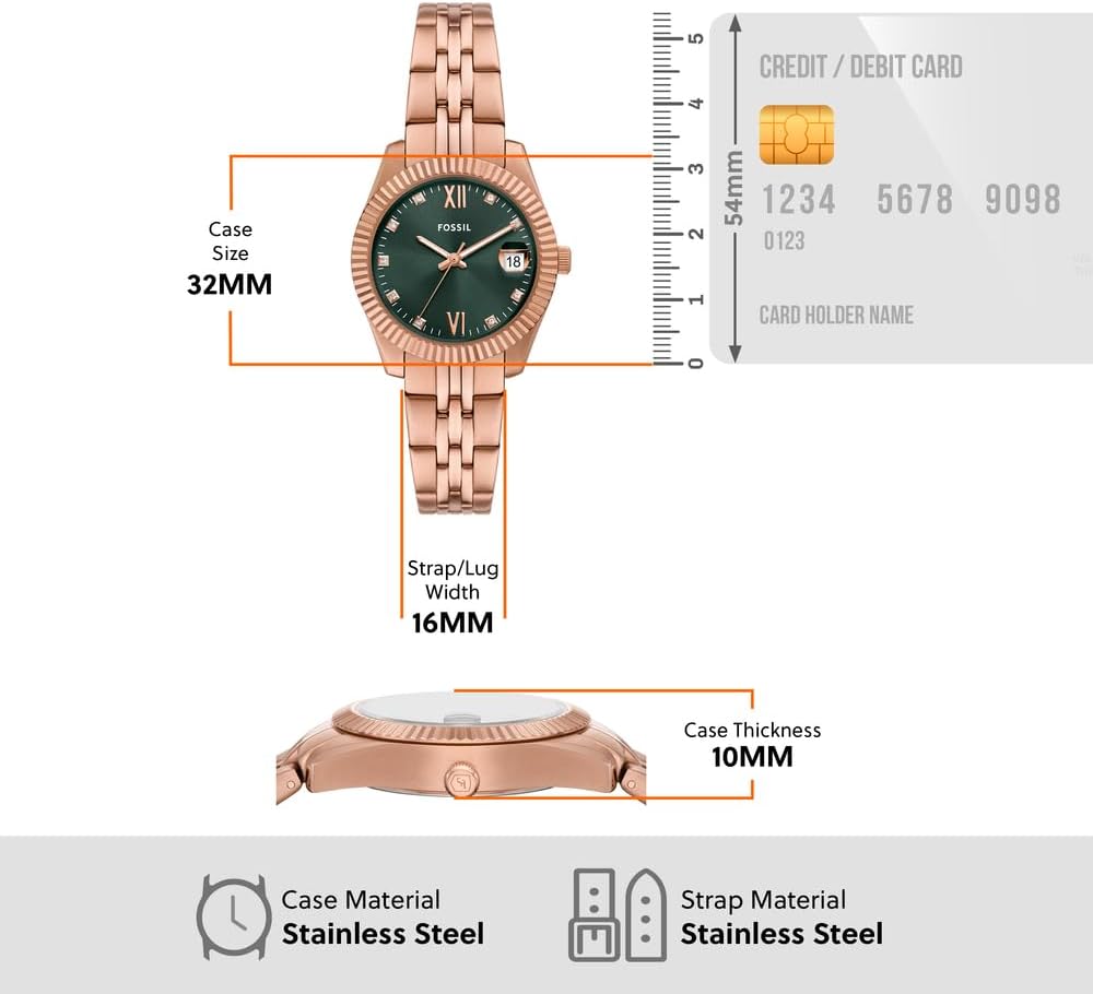 Fossil Scarlette Watch for Women,Quartz movement with Stainless steel or Leather Strap