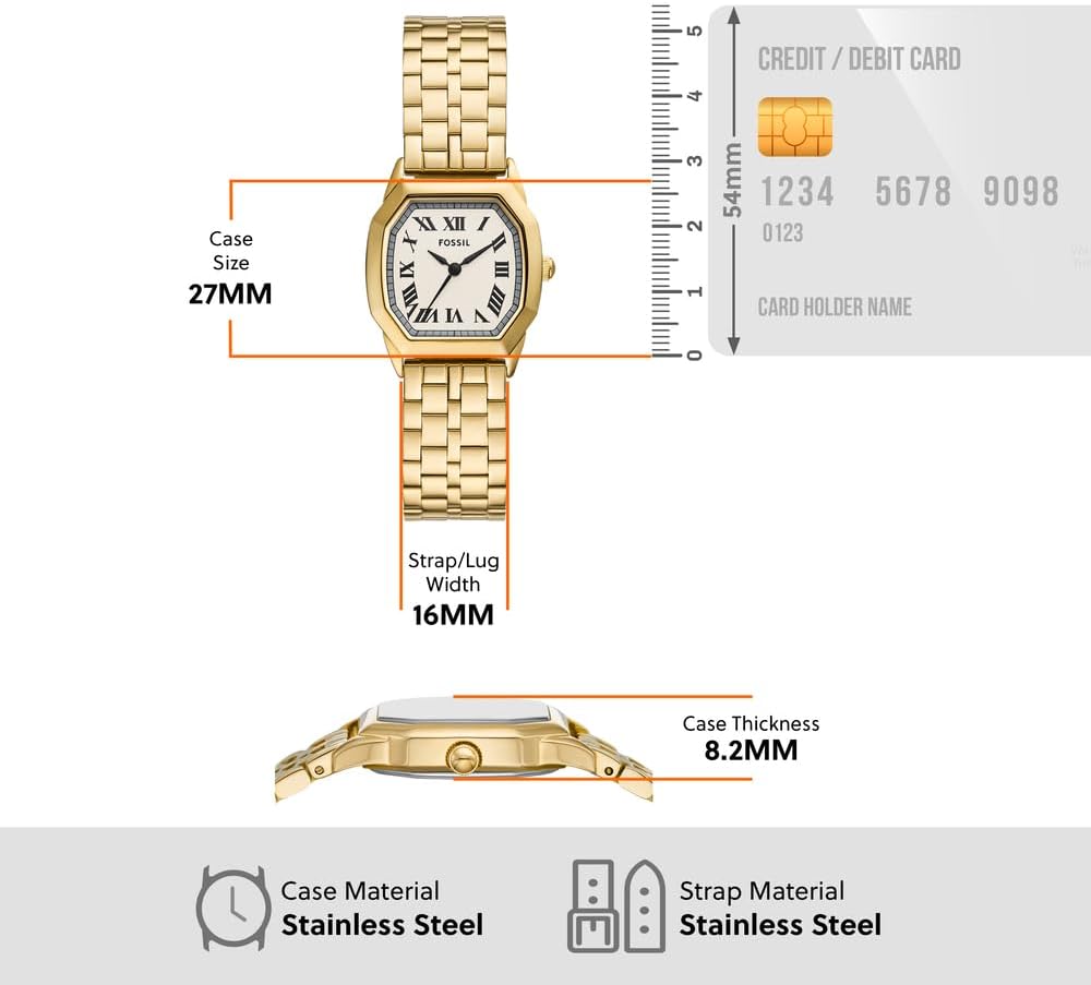 Fossil Harlow Horloge voor Dames, Quartz uurwerk met Roestvrijstalen of Leren Band,