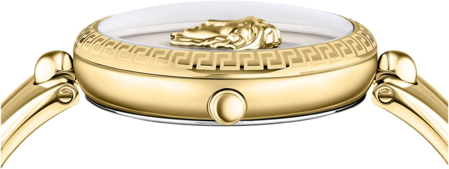 Versace Palazzo Empire Collection Luxe dameshorloge met gouden armband met gouden kast en zwarte wijzerplaat, goud, bot, Palazzo Empire, goud, bot, Palazzo Empire, Goud, OS, Palazzo Empire