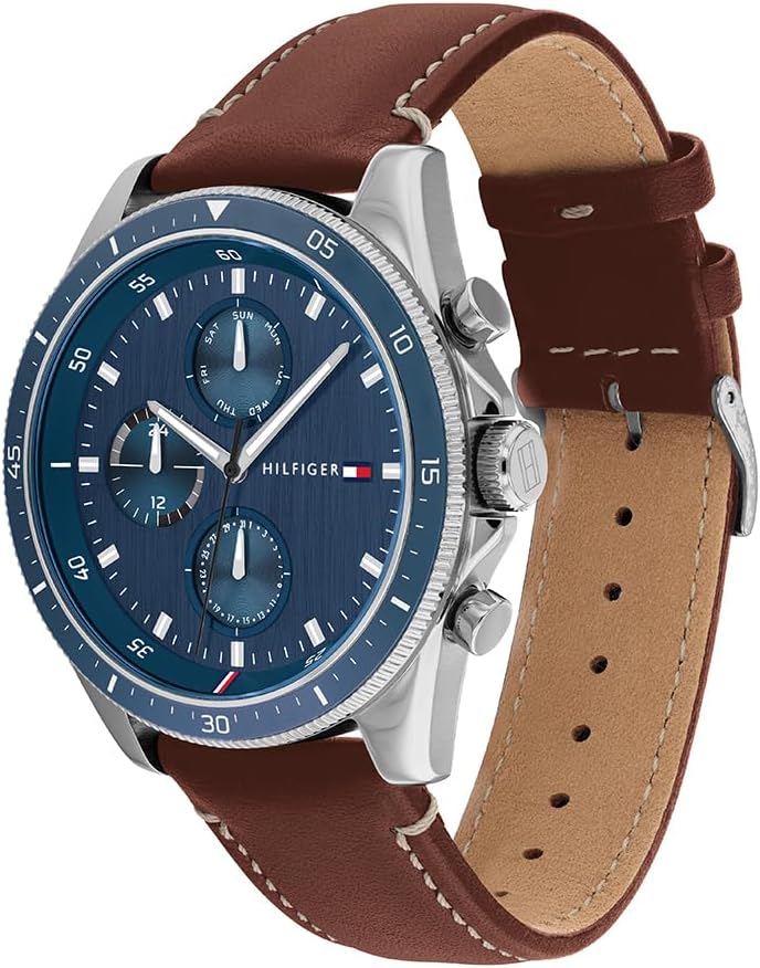 Tommy Hilfiger Heren multiwijzerplaat kwarts horloge en armband bundel, blauw, Eén maat, Horloge