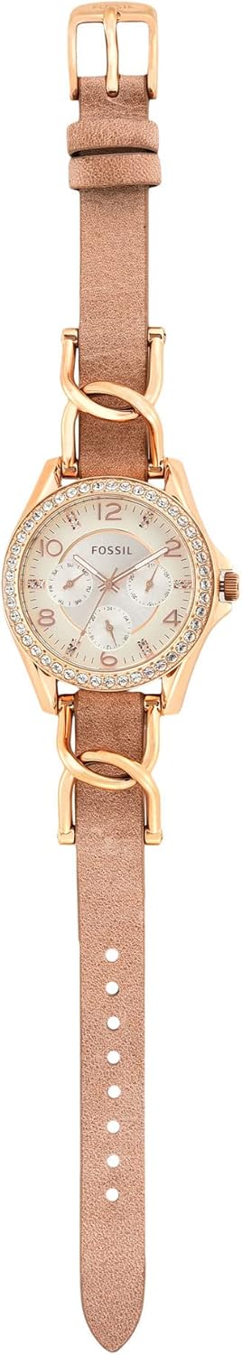 Fossil Riley horloge voor dames, chronograaf uurwerk met roestvrij stalen of leren band