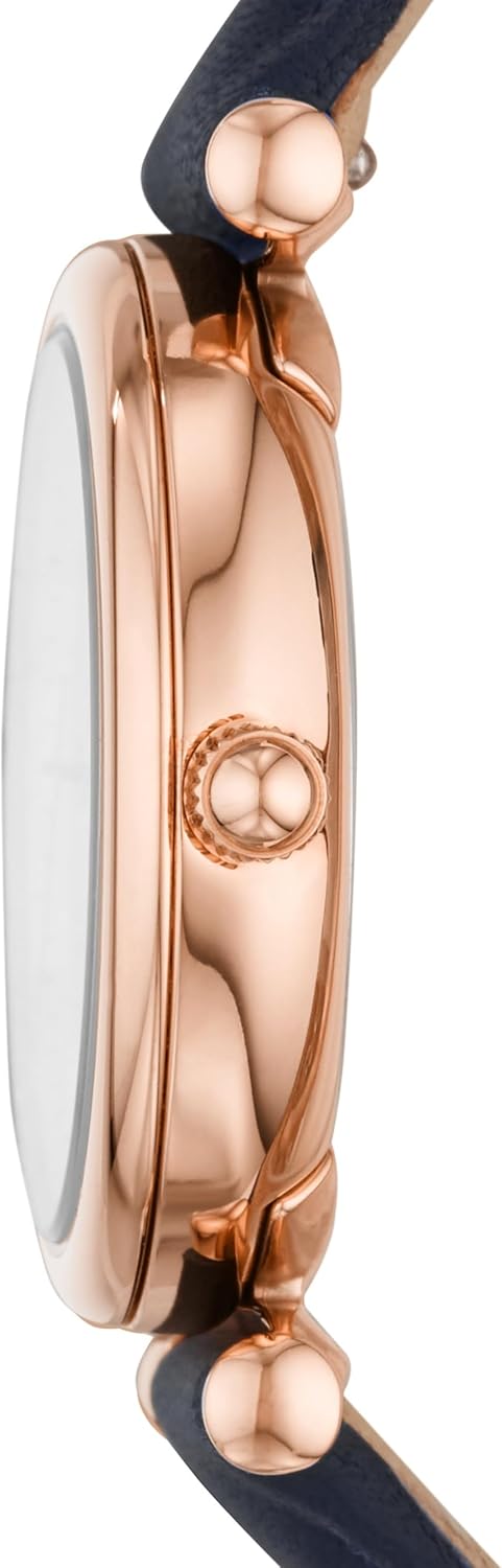 Fossil Carlie Mini horloge voor dames, Quartz uurwerk met roestvrij stalen of leren band, Blauw en roségoudkleur
