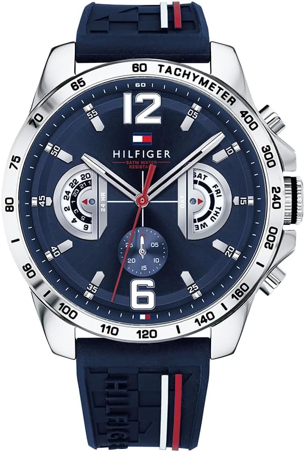 Tommy Hilfiger Unisex multi-wijzerplaat kwarts horloge met siliconen armband 1791476