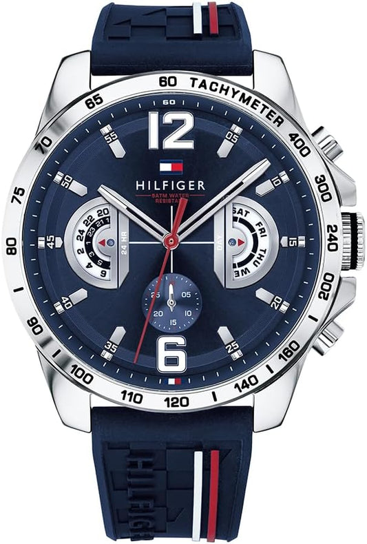 Tommy Hilfiger Unisex multi-wijzerplaat kwarts horloge met siliconen armband 1791476
