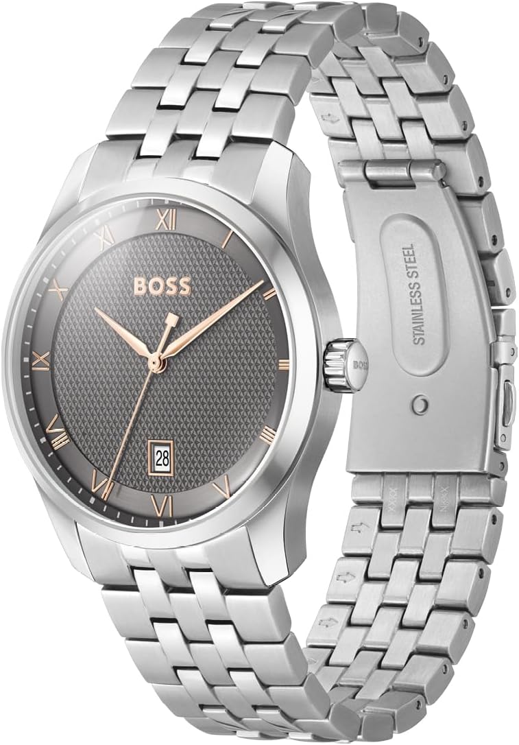 BOSS Analoog kwartshorloge voor heren uit de PRINCIPLE-collectie met leren of roestvrijstalen band, verkrijgbaar in zwart, Brown, blauw, Green en Grey