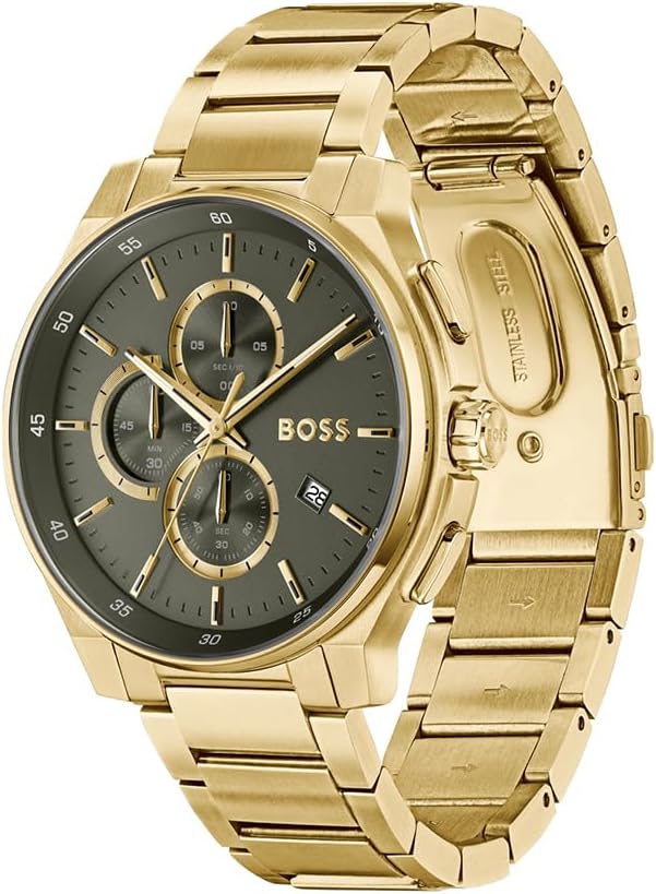 BOSS Chronograaf Quartz Horloge voor Mannen PEAK 2.0 Collectie met Goudkleurige Roestvrij Stalen Armband - 1514190, Groen, Metaal