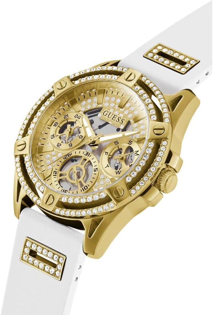 GUESS Goudkleurig en wit siliconen multifunctioneel horloge
