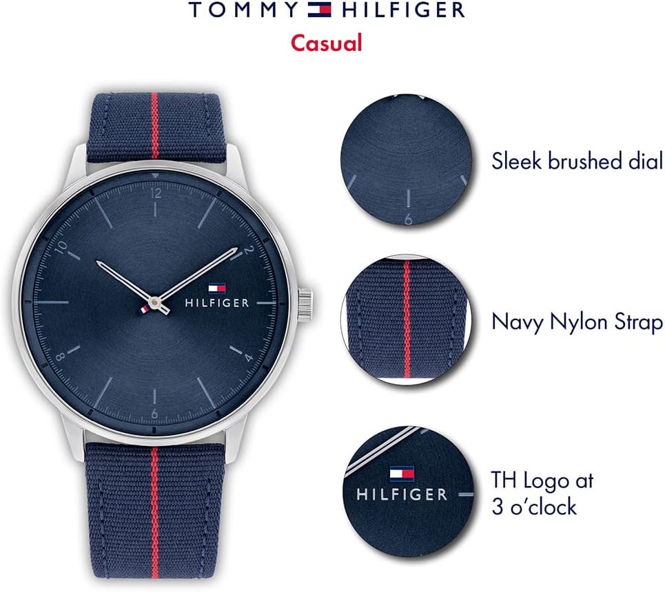 Tommy Hilfiger Analoog kwartshorloge voor heren, met nylon armband 1791844, rood-blauw, Met bandjes
