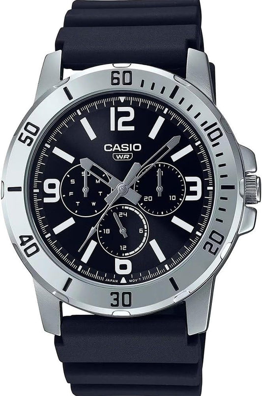 Casio Herenhorloge - MTP-VD300-1BUDF zwarte wijzerplaat, zwarte band, Zwart/Zilver, Digitaal