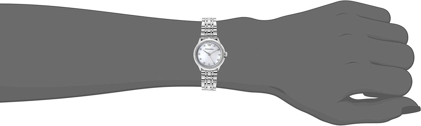 Emporio Armani Dames Analoog Kwartshorloge Met Roestvrij Stalen Armband, Zilver, Eén maat, AR1803